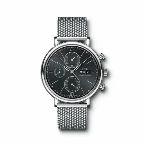 IWC Portofino Chronograph Stainless Steel / Black / Milanese IW3910-10 (3910-10, IW391010)